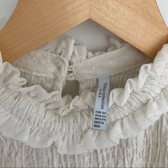 Zara Cream Ruffle Sheer Blouse - Picture 3 of 5